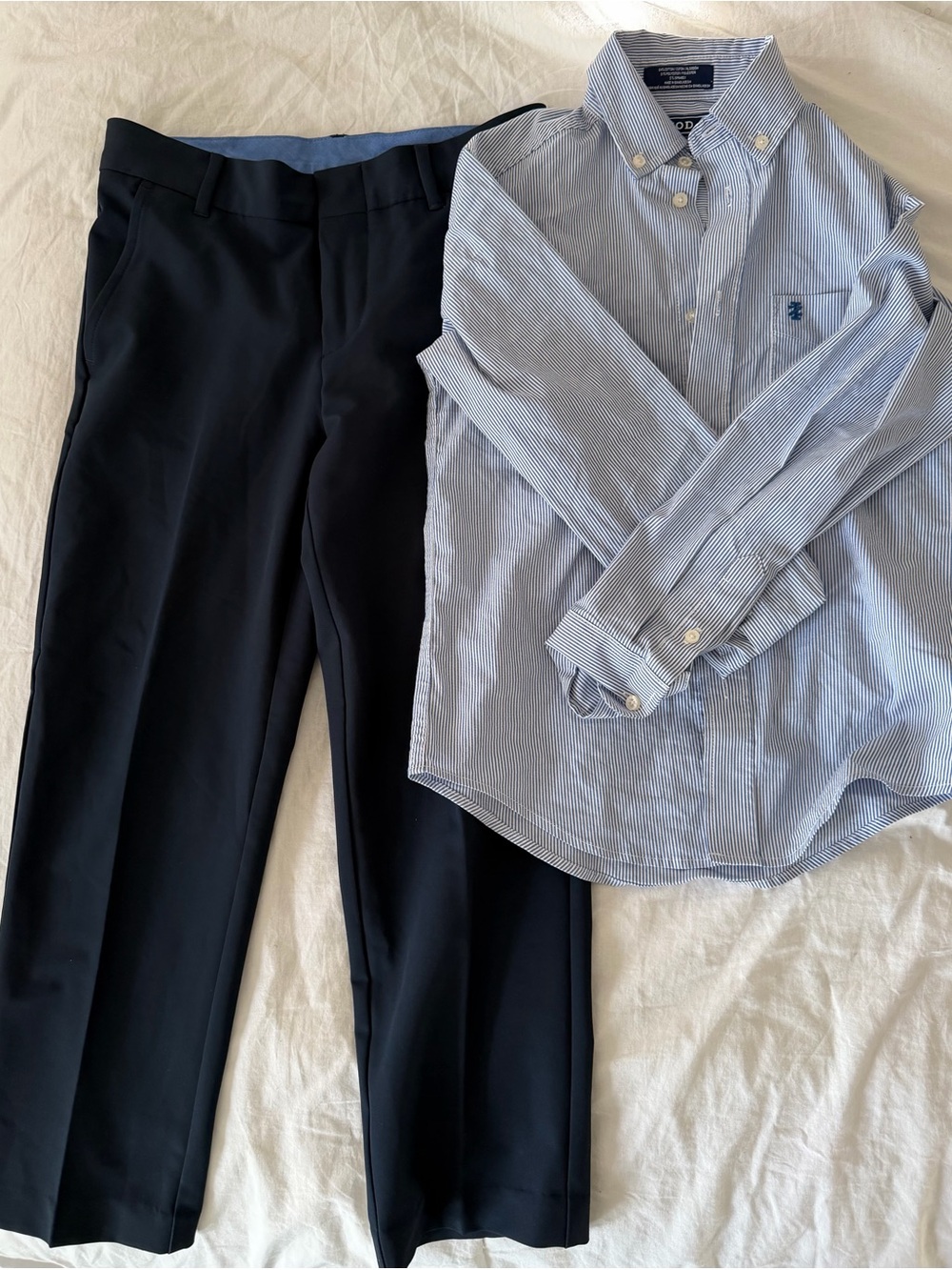 Izod Navy Pants with Light Blue Pinstripe Button-Down Shirt